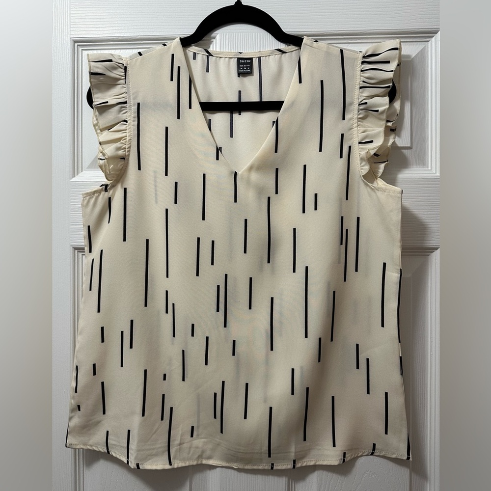 Women’s SHEIN Cream and Black Patterned Blouse, NWOT